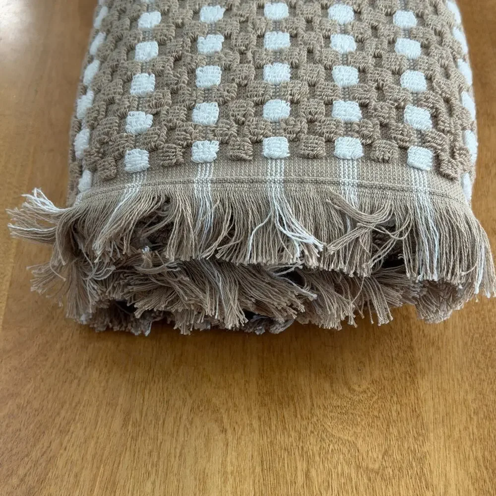Brooks Brothers Set of 2 Premium Turkish Hand Towels Beige Taupe White Fringe
